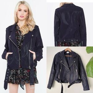 Sugar Lips Moto Motorcycle Zip Crop Jacket Navy Classic Streetwear City Modern S